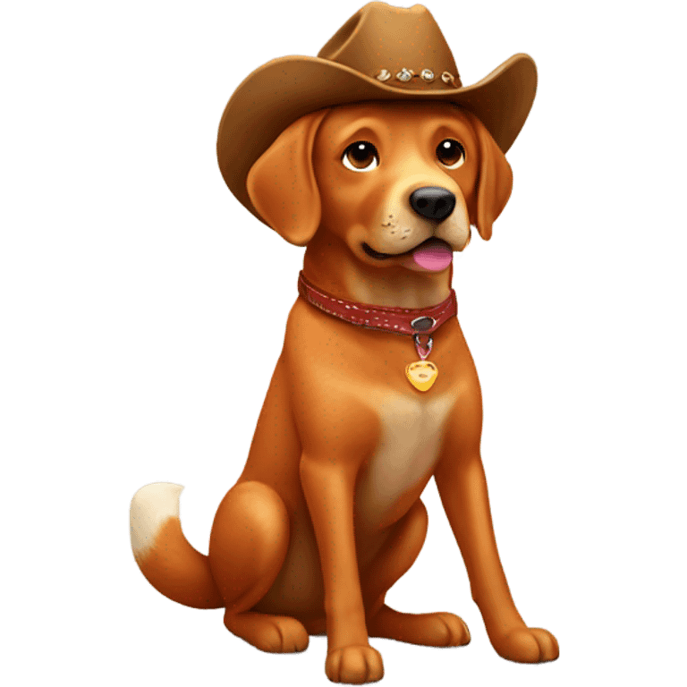 Fox red Labrador wearing cowboy hat emoji