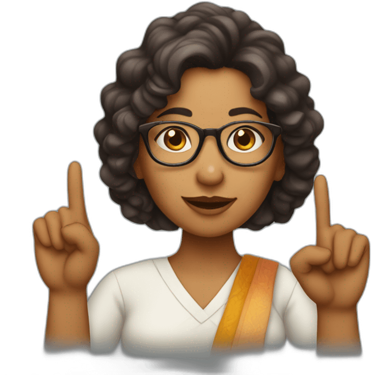 Indian woman with wavy hair wearing glasses and crossing fingers emoji