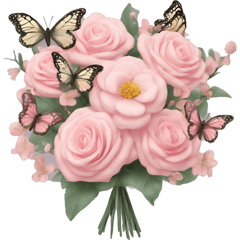 pastel pink bouquet with butterflies emoji