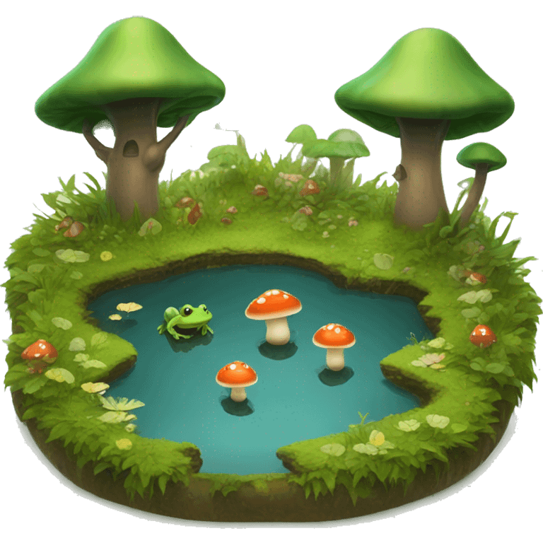 airy tale forest with mushrooms and a pond with frogs  emoji