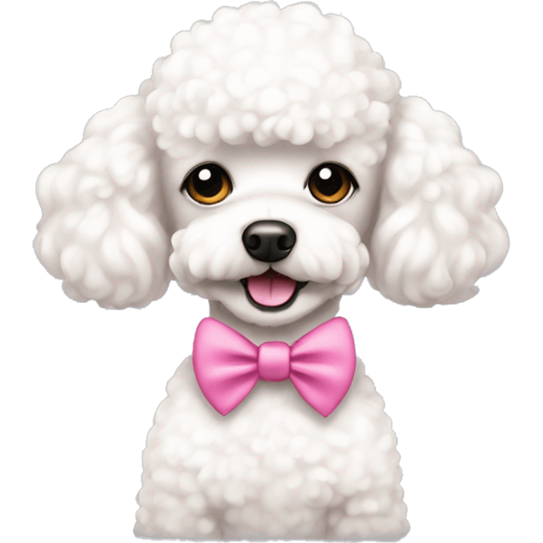 White toy poodle with pink bow around neck emoji