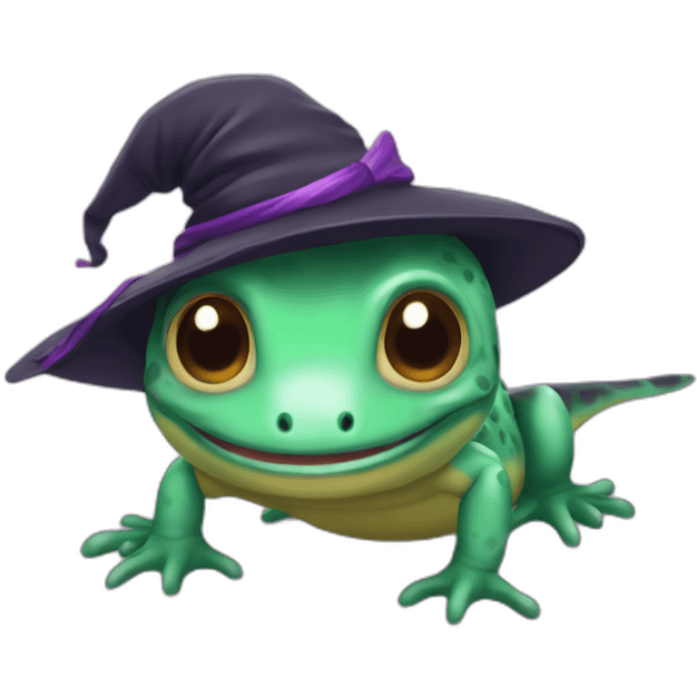 cute little salamander wearing a witch hat emoji