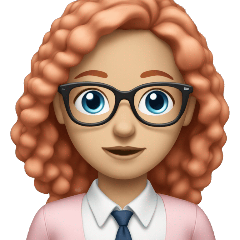 White-girl-with-long-hair-red-head-blue-eyes-wearing-glasses-blouse-formal-pink emoji