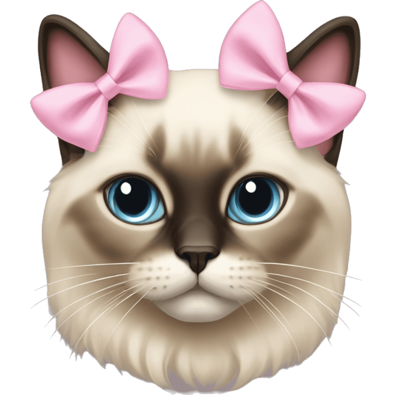 Long haired Siamese cat with pastel pink bow emoji