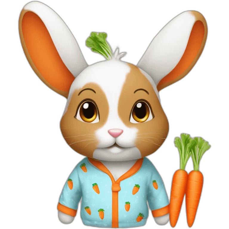 cute rabbit dressed with carrots printed on his pajamas emoji