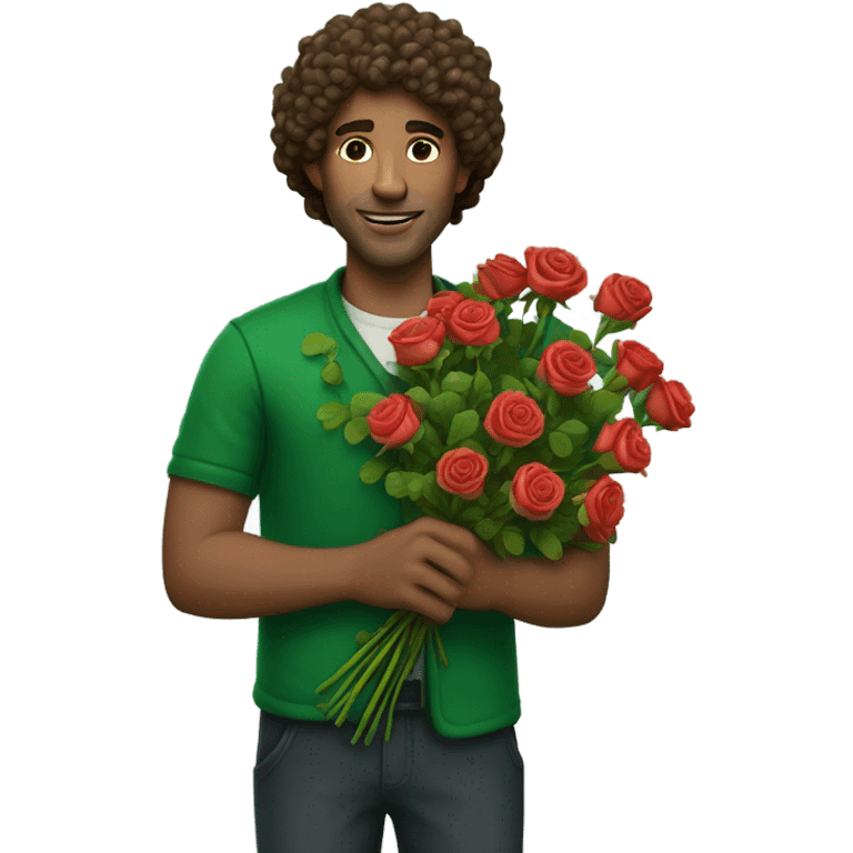 Irish man with curly hair with a bouquet of roses emoji