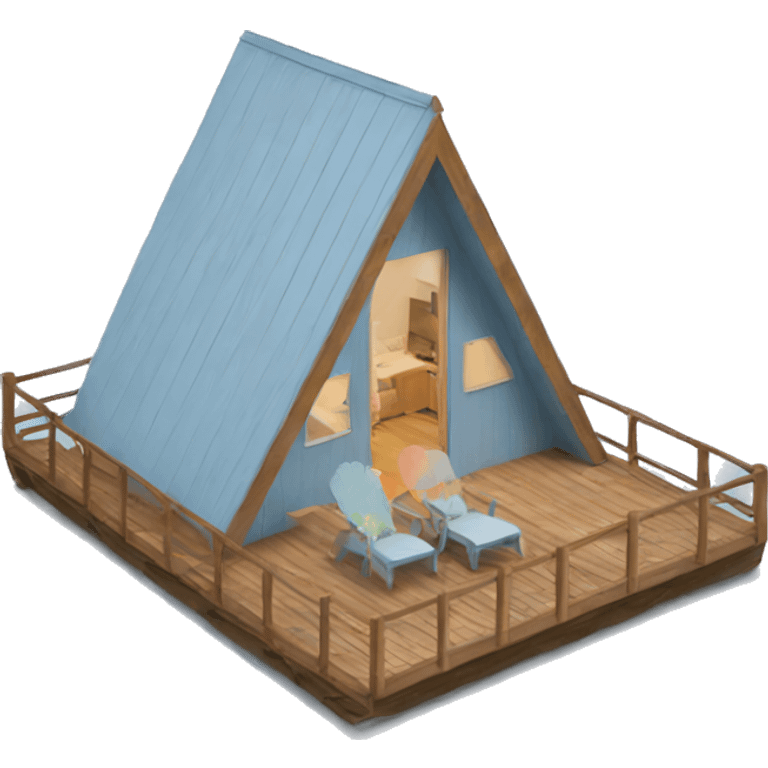 Light blue a-frame cabin with front deck emoji