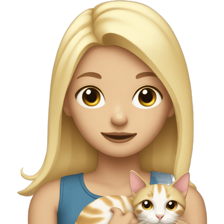 Girl with blonde hair holding a cat emoji