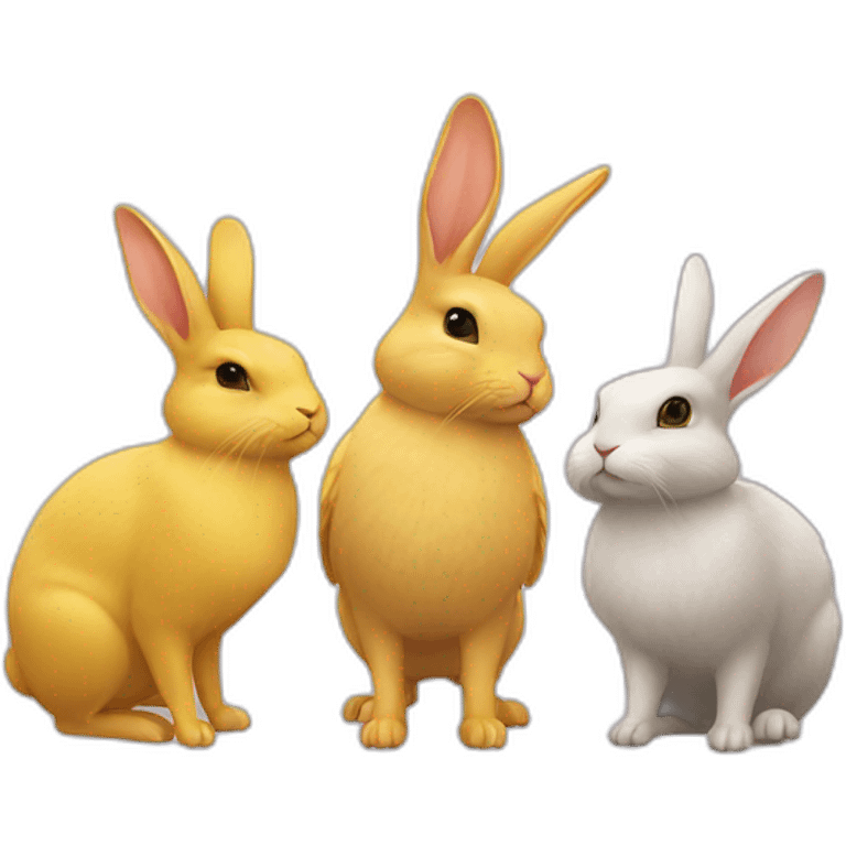 one rabbit and two canaris emoji