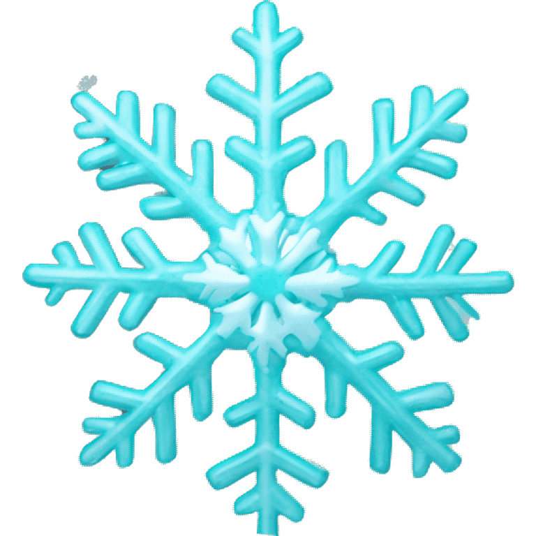 A delicate turquoise snowflake with white accents, glowing softly, floating in a wintery scene. emoji