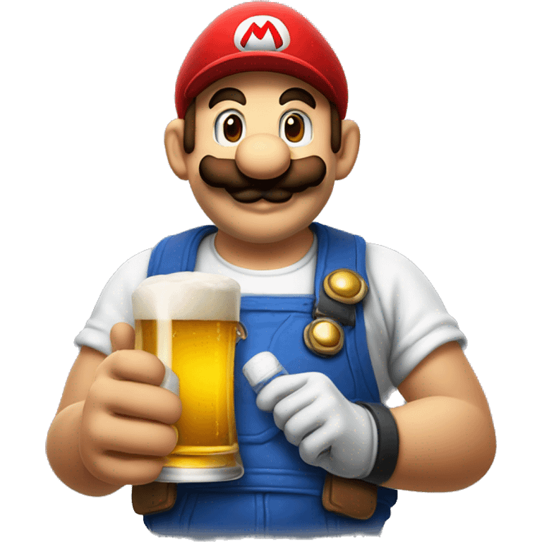 Mario plumber drinking beer with a shirt that says “HOPE” emoji