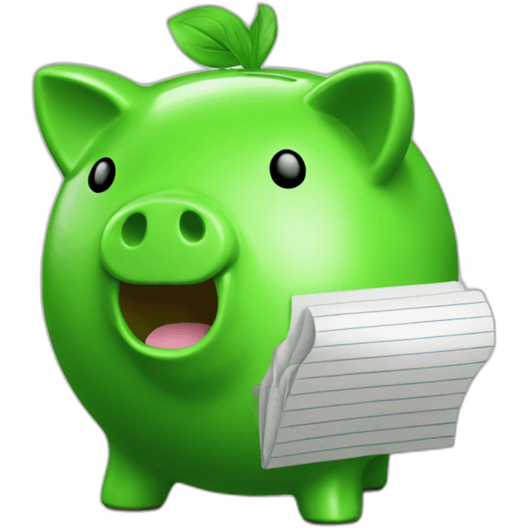 green piggybank with notepad emoji