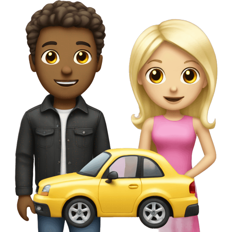 white boy with dark hair buying blonde girl pink car emoji