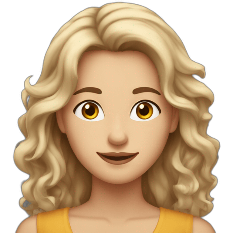 Very proud happy woman. Brown eyes and long wavy hair. Fair skin. She is a little cocky emoji