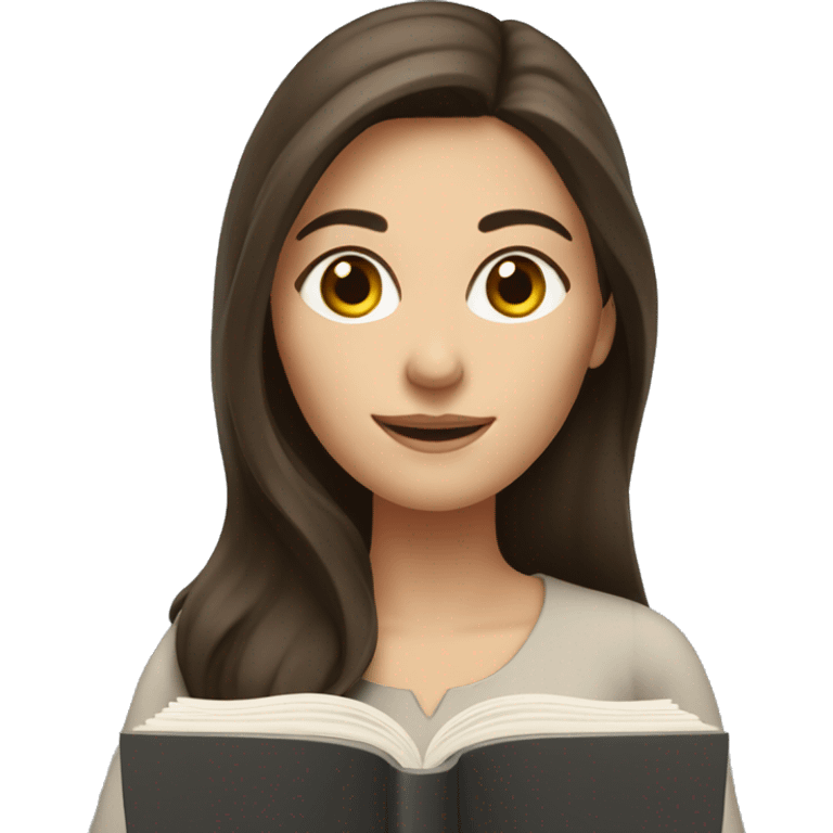 brunette caucasian woman with long hair writing a book emoji