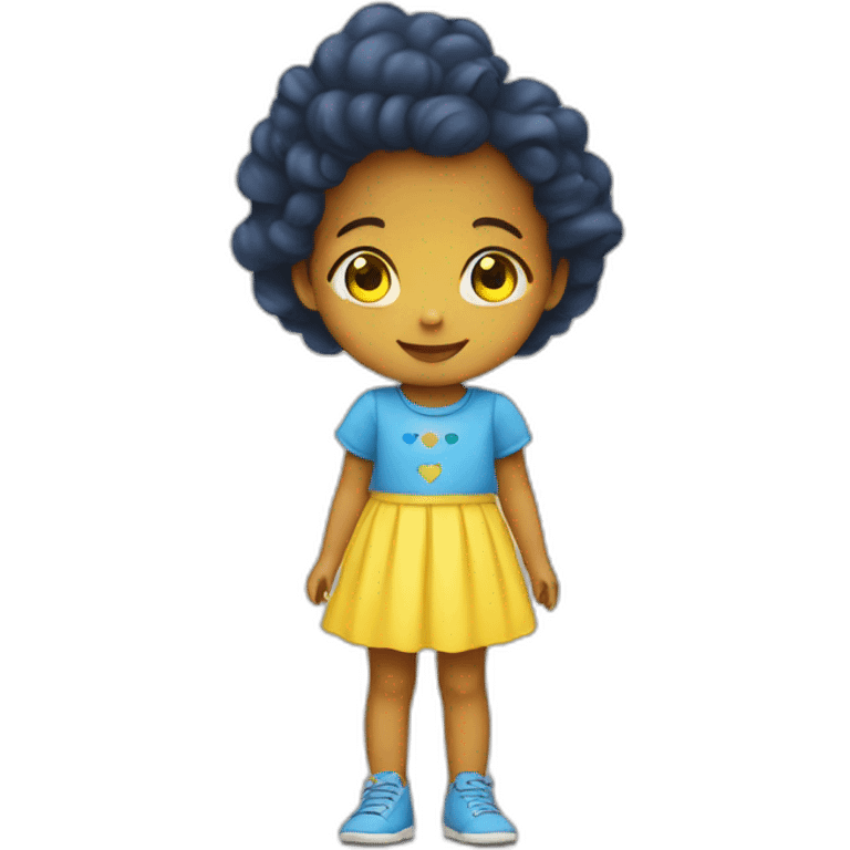 little girl with blue and yellow heart and she is kind emoji