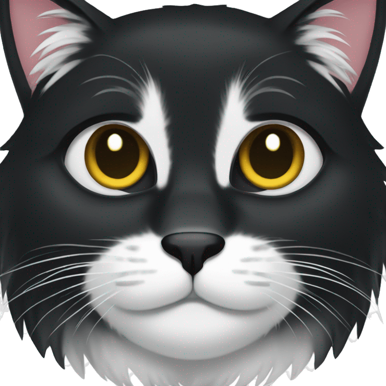 black cat long hair cat with black and white muzzle emoji