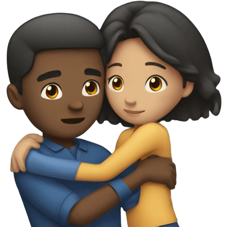 Black male and Asian female hugging intensely emoji