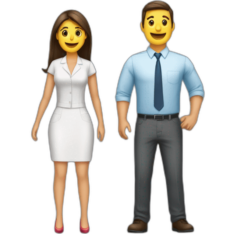 Mujer y hombre vestidos informal trabajando en una oficina emoji