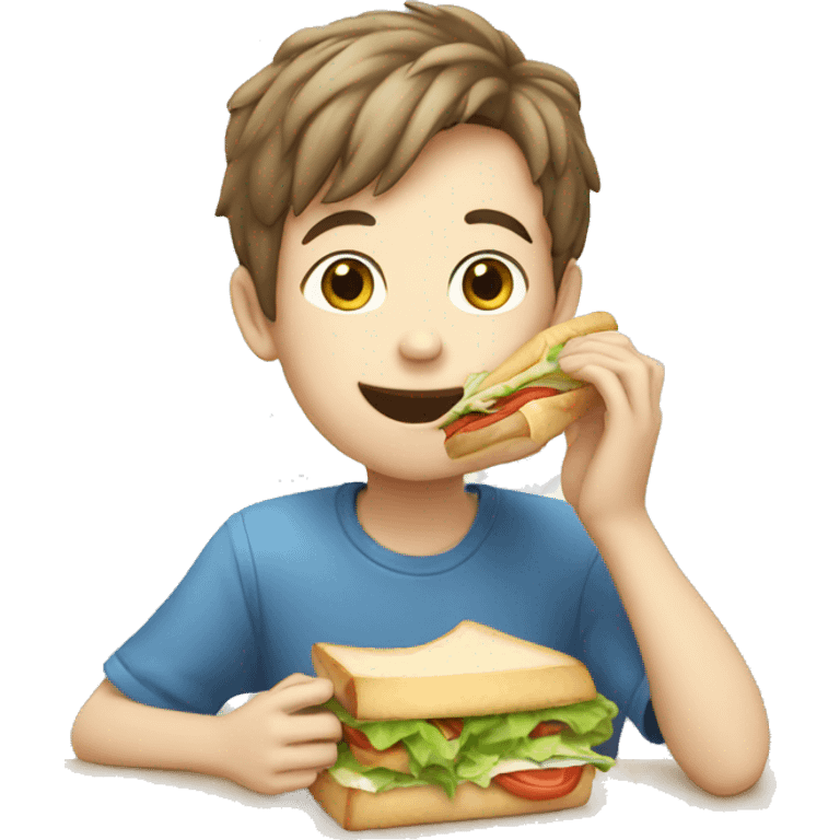 White skin Boy eating sandwich on the table emoji