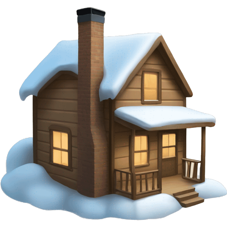 Beige cabin with snow and smoke in the chimney emoji