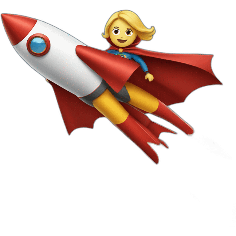 person dressed with a superhero cape riding on a rocket emoji