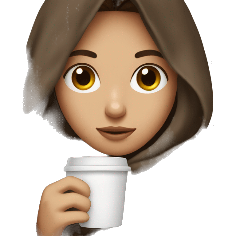 brunette girl holding a coffee, curled up in a blanket emoji