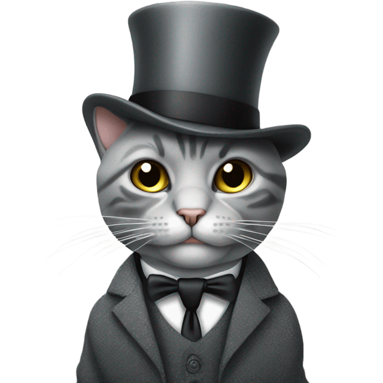 Grey pattern cat with monocle and top hat and  suit emoji