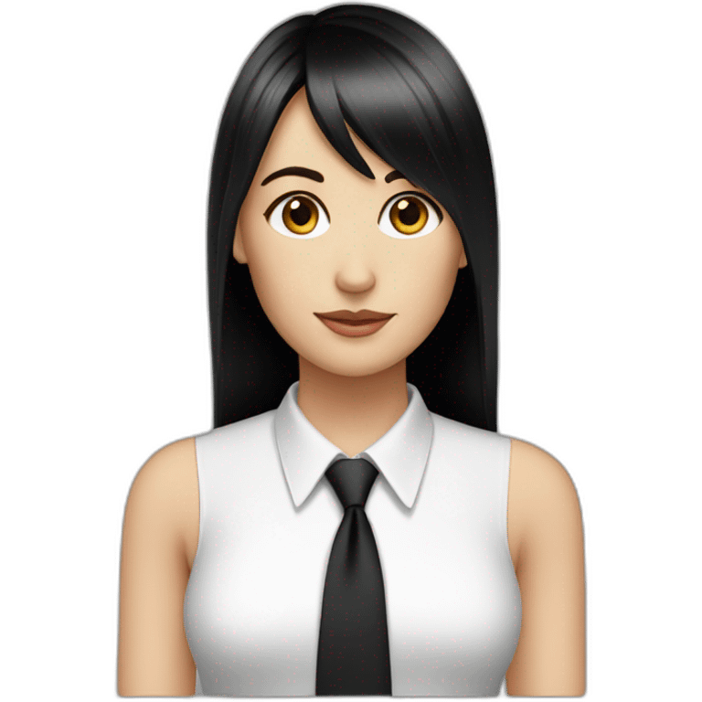 white female bangs black straight hair white shirt black tie emoji