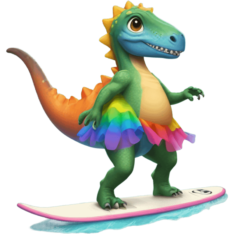 Dino wearing a tutu on a surf board  emoji