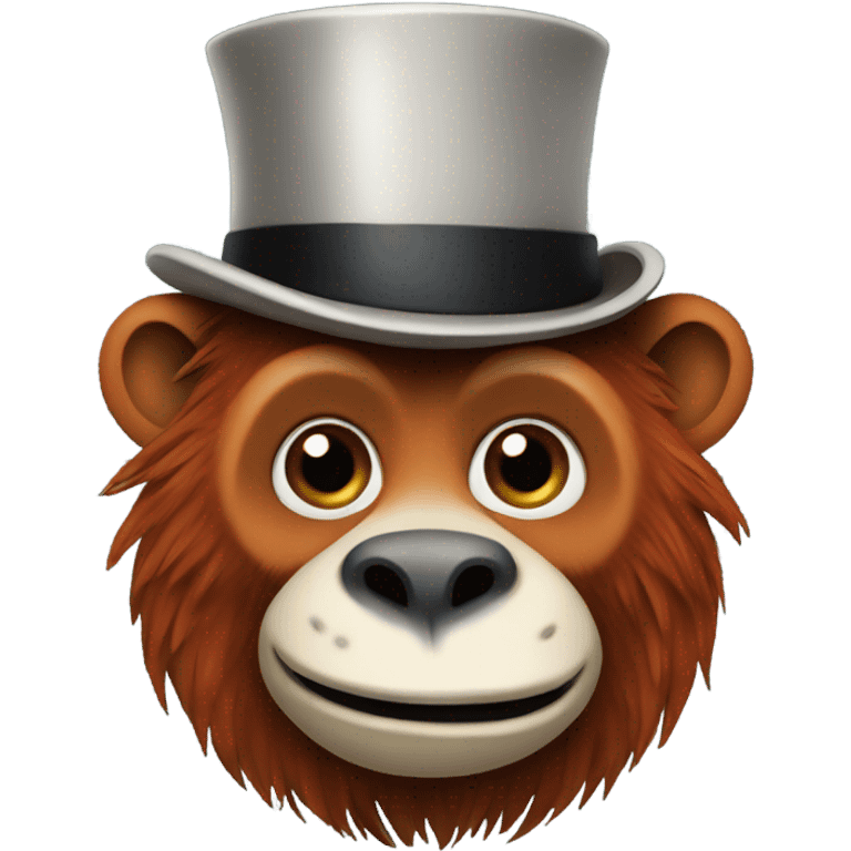 Mix of an orangutan and badger with a top hat on emoji