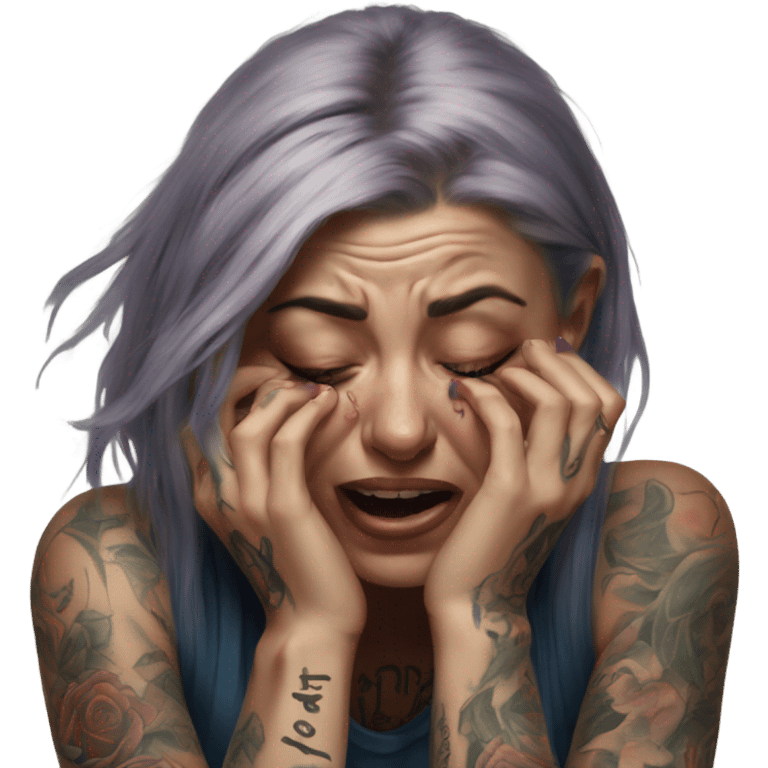 Hyper Realistic Beautiful tattooed woman crying sadly on the floor  emoji