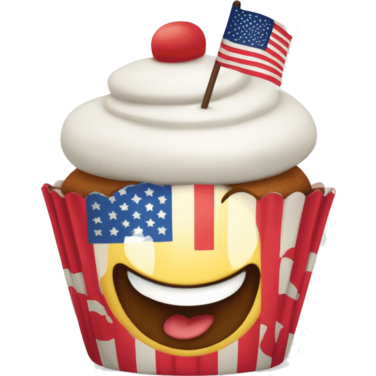 Happy cupcake with an American flag emoji