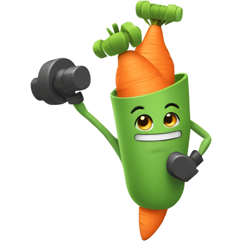 Generate an energetic carrot emoji wearing a sweatband, lifting tiny dumbbells, and looking motivated. emoji