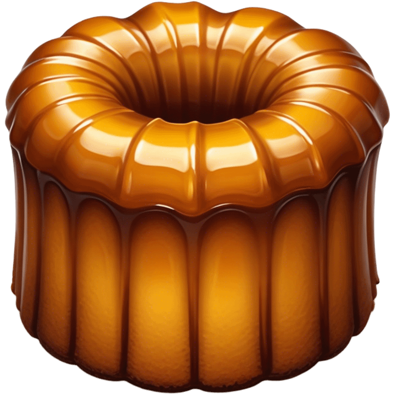 Cinematic rich cannelé, dark caramelized crust with a soft, custard-like interior, glossy finish, warm golden hues, elegant and indulgent. emoji