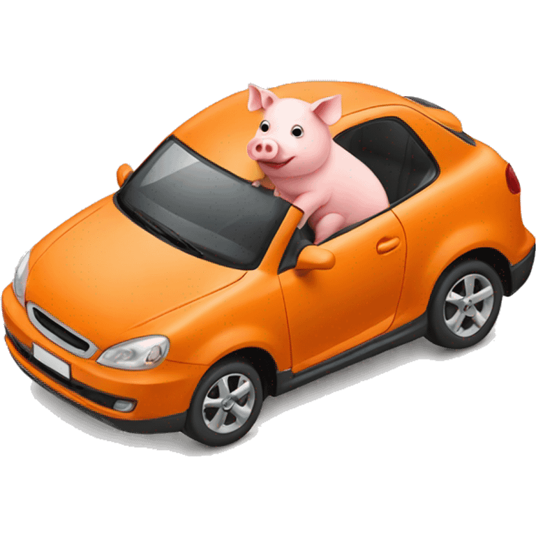 Pig driving orange car emoji