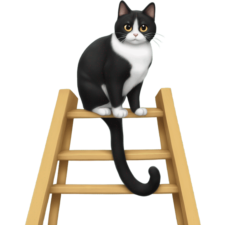 Tuxedo cat on ladder emoji