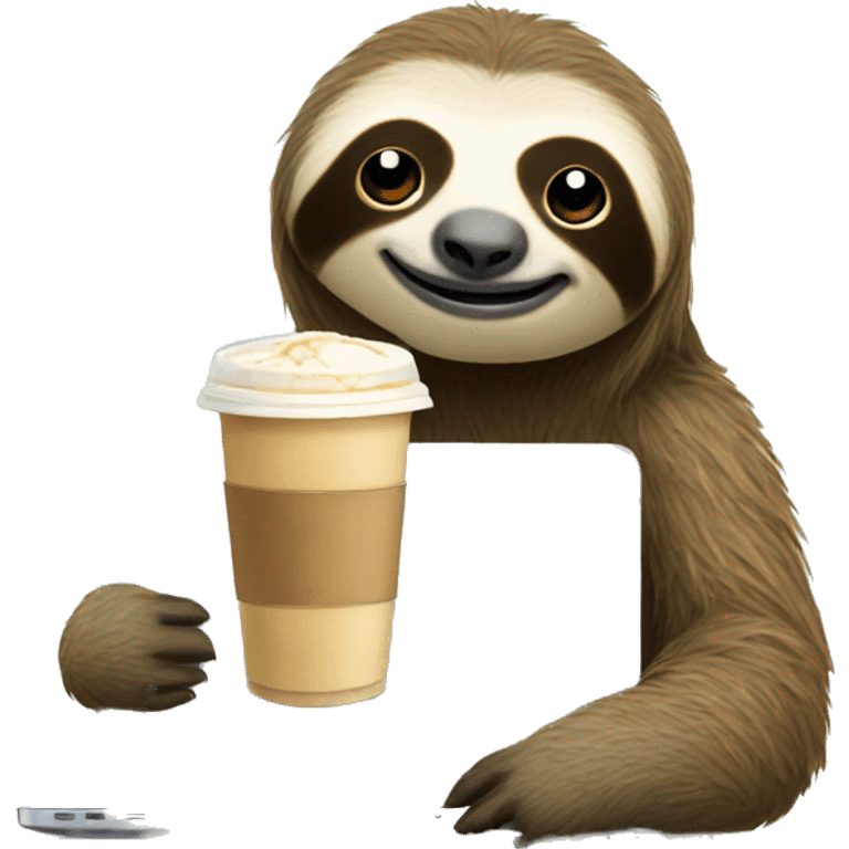 sloth with laptop and ice latte emoji