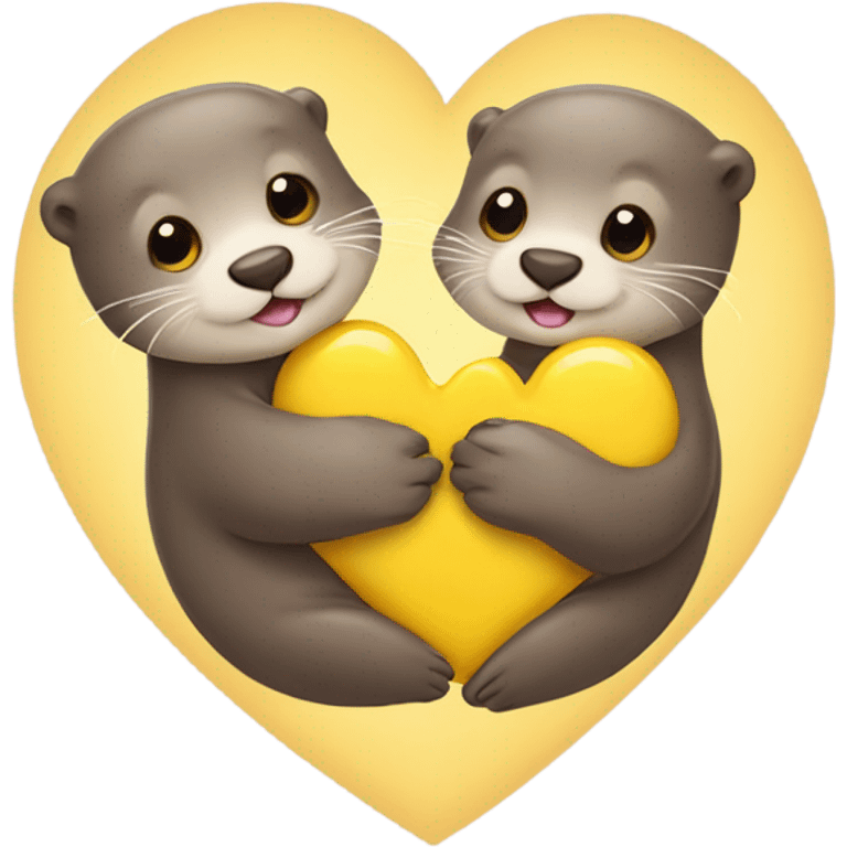 Two cute otters with yellow heart emoji