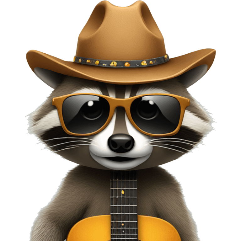 racoon with sunglasses cowboy hat and a guitar emoji