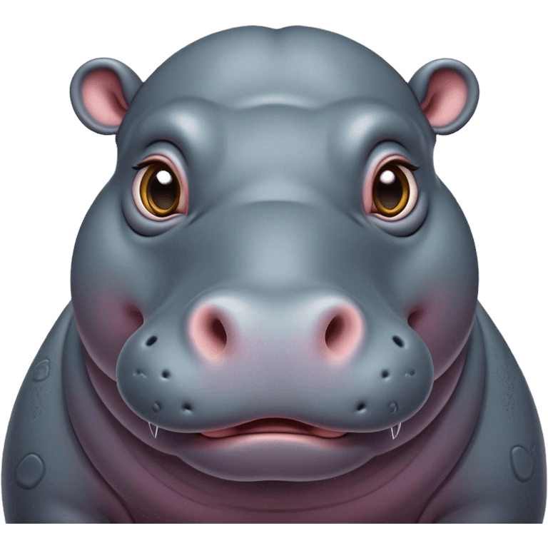 Cinematic Comical Hippo Portrait Emoji, Head tilted dramatically with an exaggeratedly amused expression, featuring a striking, glossy slate-gray hide with bold textured wrinkles, wide, expressive eyes filled with playful disbelief, Simplified yet hilariously expressive features, highly detailed, glowing with a slightly sassy glow, high shine, dramatic yet playful, stylized with an air of cheeky river mischief, bright and endearing, soft glowing outline, capturing the essence of a spirited and over-the-top hippo, so meme-worthy it feels like it could splash its way into internet fame instantly! emoji