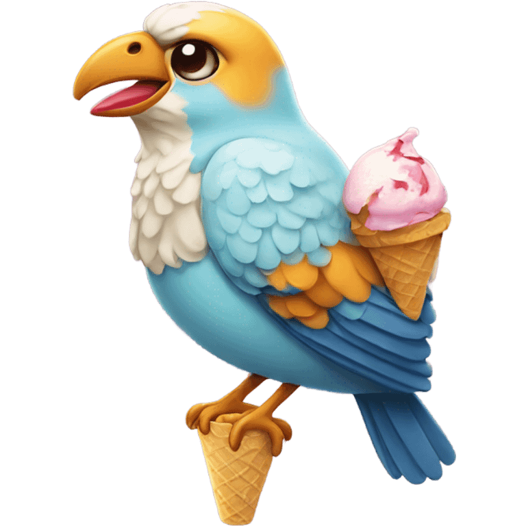 Bird eating ice cream emoji