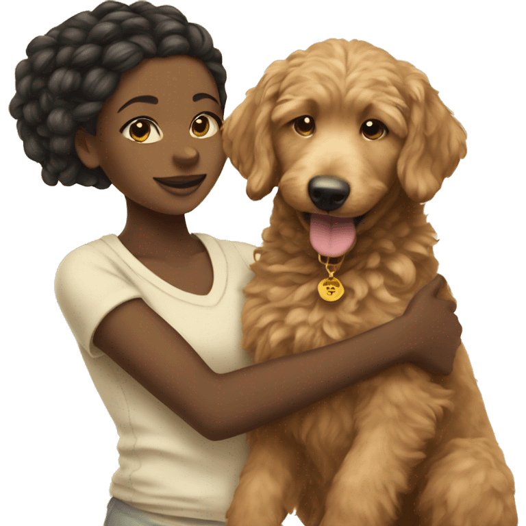 black girl with braids holding a golden doodle puppy emoji