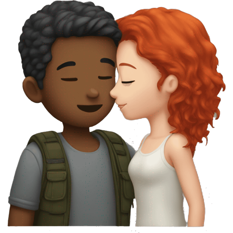 Boy kissing a girl with red hair emoji