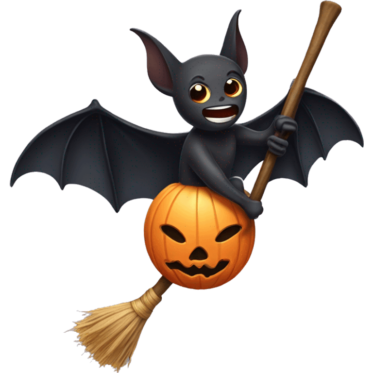 Bat riding a witches broom emoji