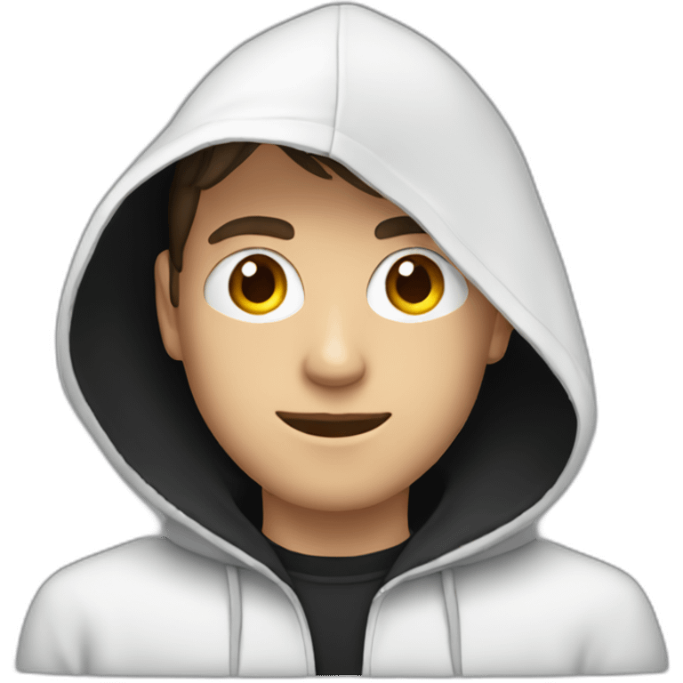 White Young man with a black hood behind his laptop emoji