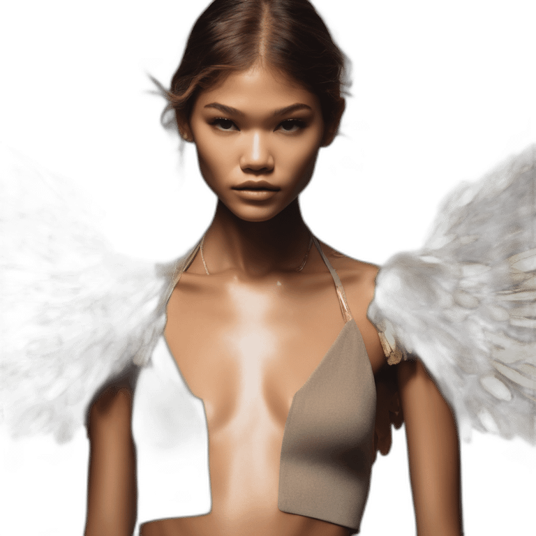 Zendaya, david bellemere, Bare belly, Wings, Choker, Bathed in shadows, FOV 90 degrees, short lighting, L USM, Cold Colors, gilded technique, extremely hyper aesthetic, absurdres emoji