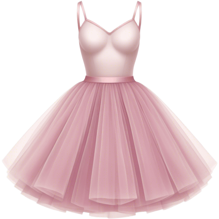 Cinematic Realistic Tutu, layers of fine, soft tulle forming a voluminous and airy skirt, delicate folds catching the light, slightly frayed edges adding authenticity, glowing softly with a warm and ethereal elegance. emoji