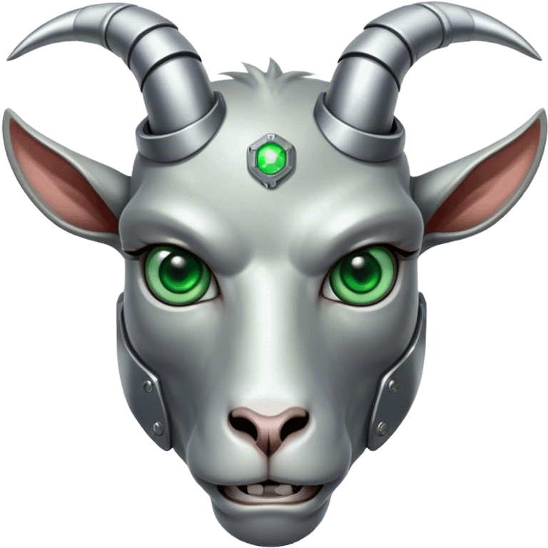 Terminator Goat with green eyes emoji