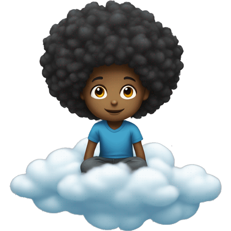 Small black child boy with afro floating and sitting on a cloud  emoji